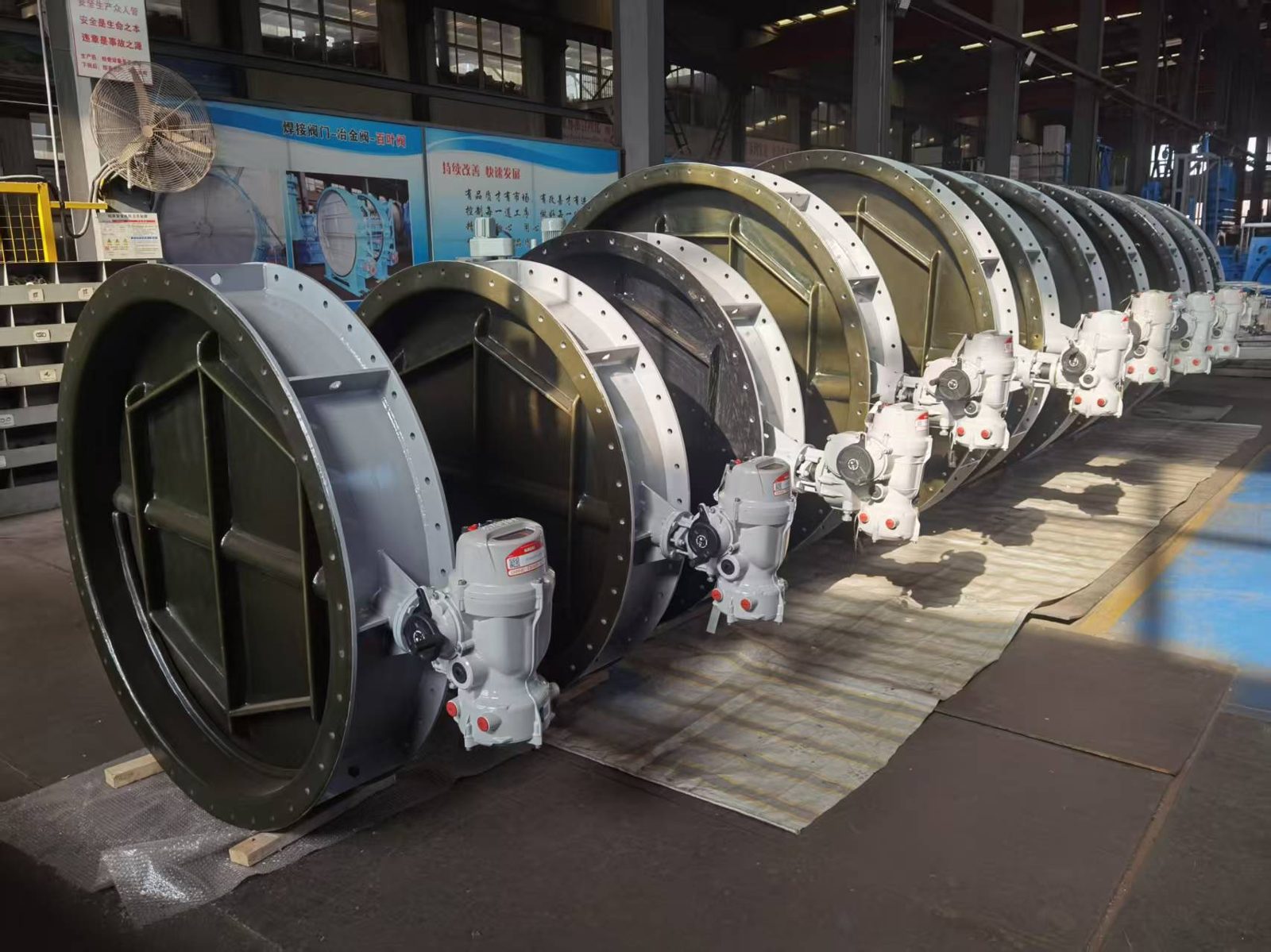 FRP-lined dampers with electric actuators