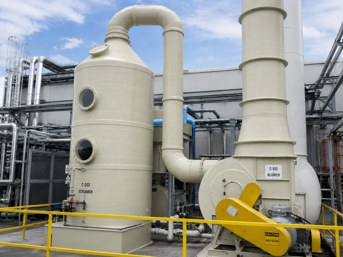 Custom corrosion-resistant FRP tanks, ductwork and scrubber equipment for industrial facility infrastructure